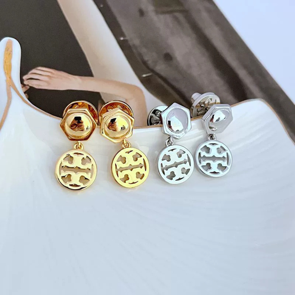Tory Burch Geometric Circle Hollow Letter Metal Earrings
